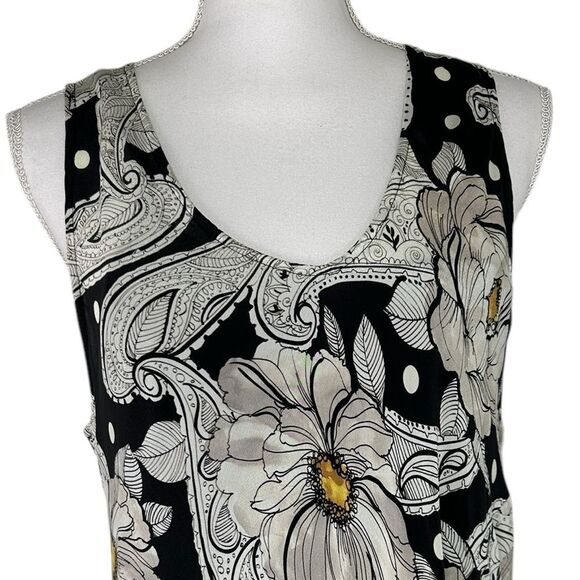 Johnny Was Biya Black Floral Silk Maxi Dress in Black and White Yellow Size L - Picture 3 of 13
